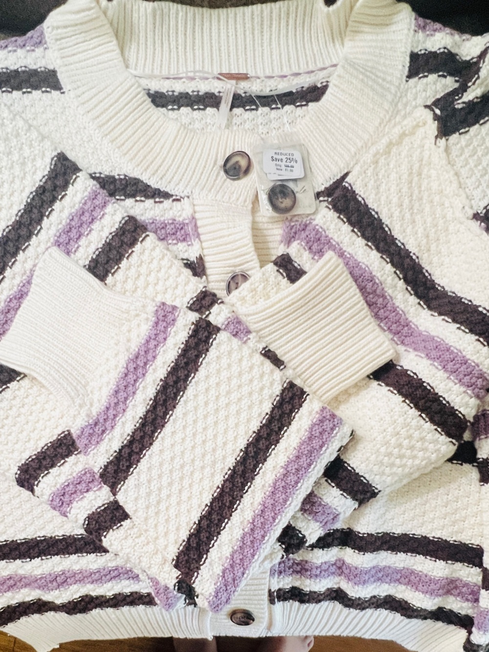 NWT Free People Lila Striped Cardigan in Ivory Combo Size Large - Picture 5 of 12